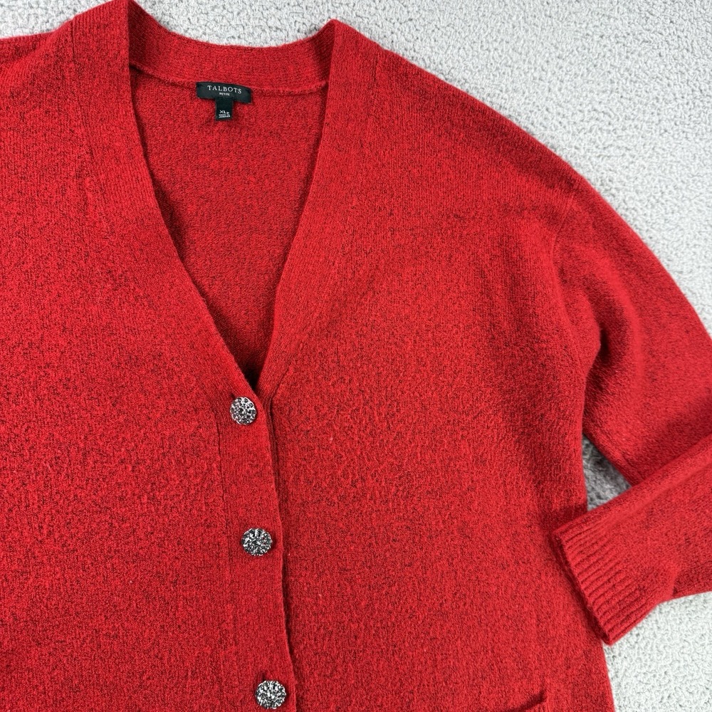 Talbots Cardigan Sweater‎ Womens XLP Red Jewel Buttons V Neck Pockets Christmas - Picture 2 of 12